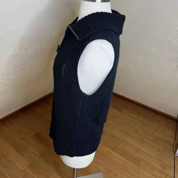 Isabella Bird Knit Vest Size Medium Black‎ Cotton Angora Double Zip Collar Y2k - Picture 9 of 9